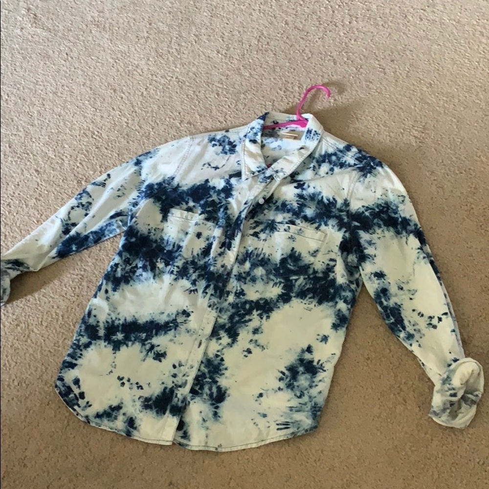 Button up bleached denim juniors shirt